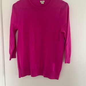 J.Crew Barbiecore Pink Merino Wool Knit Sweater Women’s Size M Preppy 3/4 Sleeve